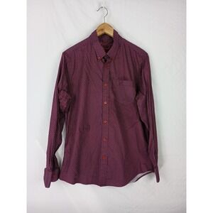 Platini Mens Long Sleeve Button Down Shirt All Over Print Size Large